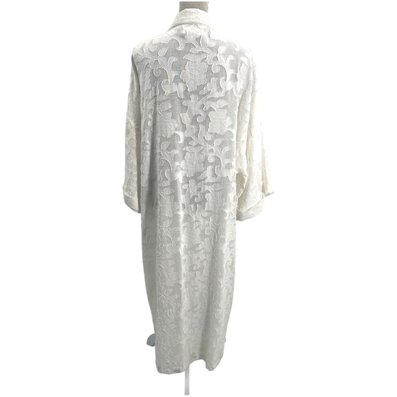 Anthropologie Textured Collared Kimono Open Front Duster Jacket White One Size - Picture 8 of 13